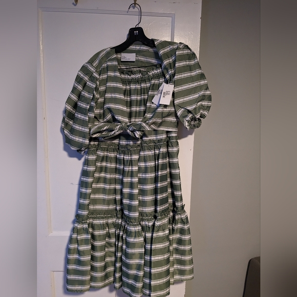 Lisa Marie Fernandez Striped Linen Blend Pouf Tie Top and matching Skirt (Green) - Picture 3 of 5